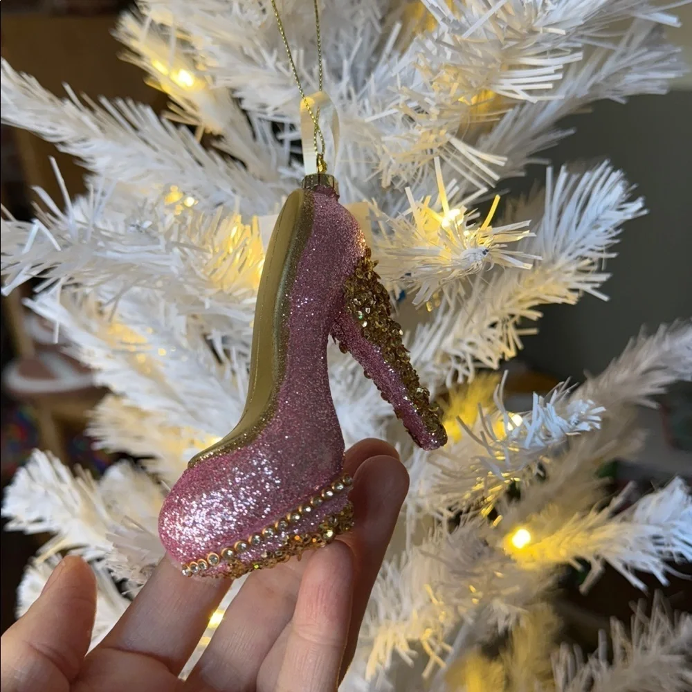 Glittery Pink and Gold Fashion High Heel Ornament NEW